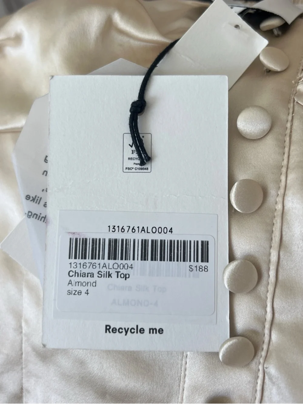 Reformation Chiara Silk Top in Almond Cream